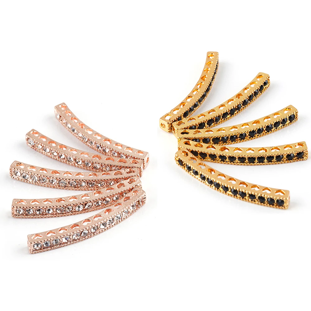 

5pcs Clear Rhinestone Rose Gold Color Alloy Curved Bar Loose Connector Jewelry Accessories Findings For Makings DIY 39x4mm