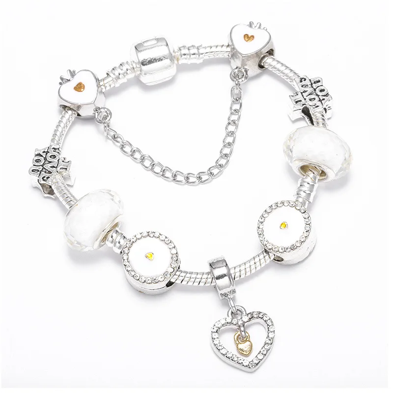 Boosbiy Европейский стиль Браслет и браслет с кристаллами любви цветочными бусинами