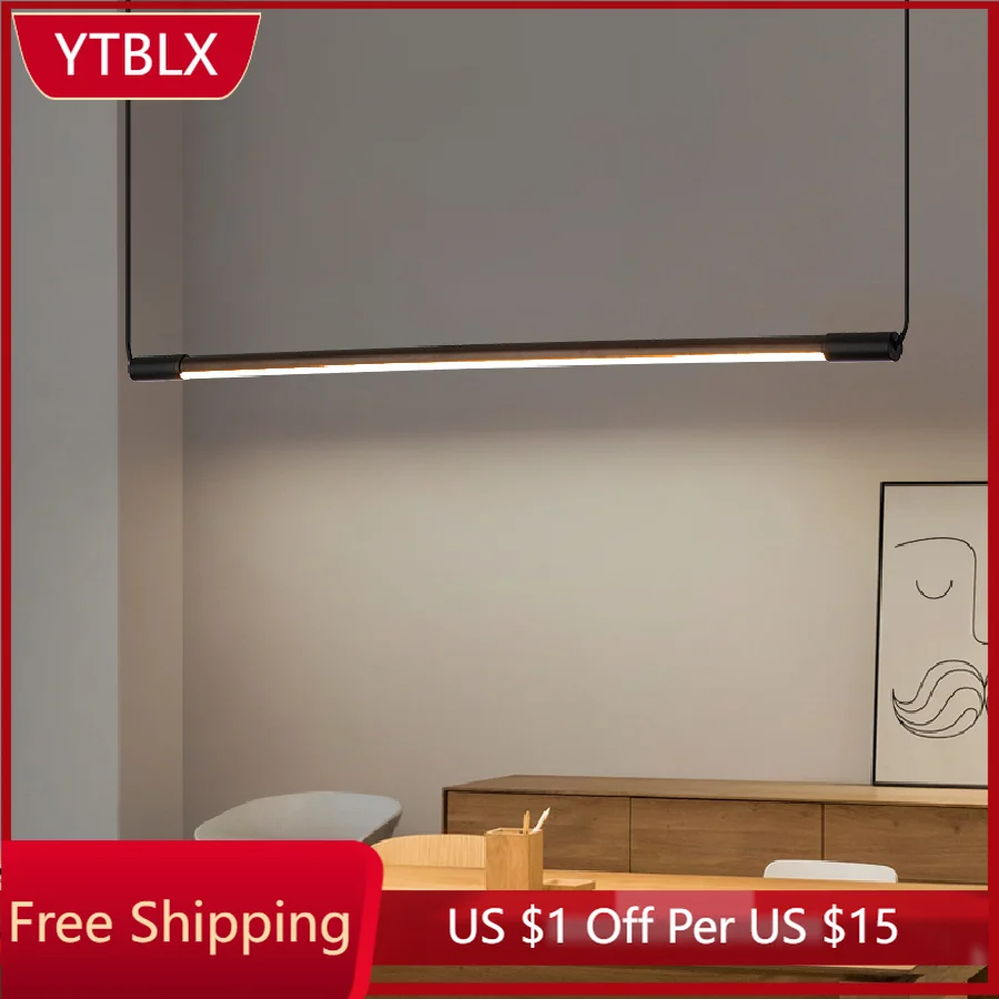 

Modern Long Chandelier LED Dining Table Minimalist Hanging Light Office Study Room Black Chandelier Indoor Decor Pendant Lghting