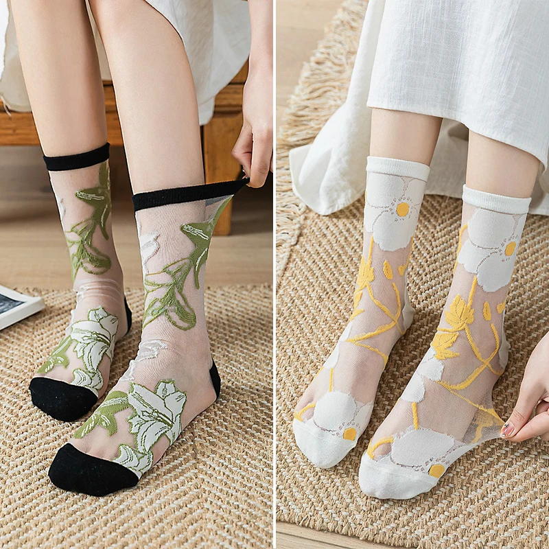 

Носки женские повседневные из дышащего хлопка, тонкие прозрачные