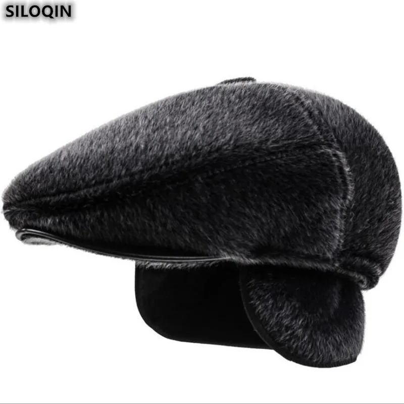 

SILOQIN New Men's Women's Autumn Winter Cap Style Middle Aged Elderly Berets Plus Fluff Gorras Ear Protection Warm Casquette