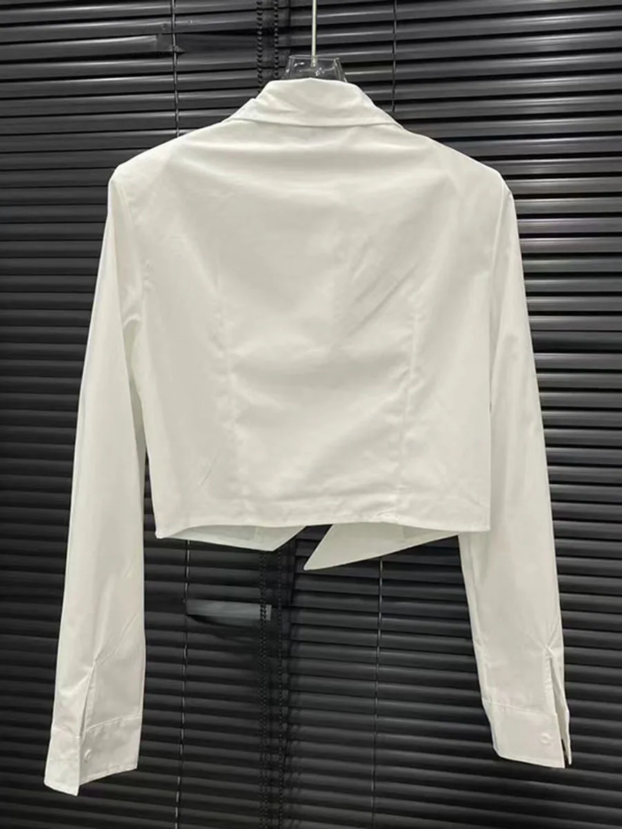 VGH High Street белая короткая дизайнерская рубашка для женщин с лацканами и длинными
