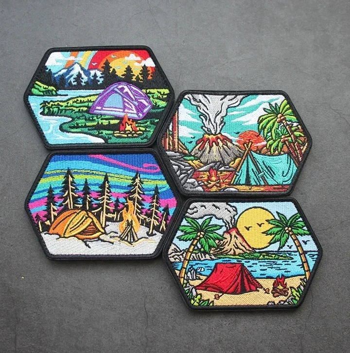 Вышитые нашивки на крючок и петли браслет с изображением вулкана кокосовое