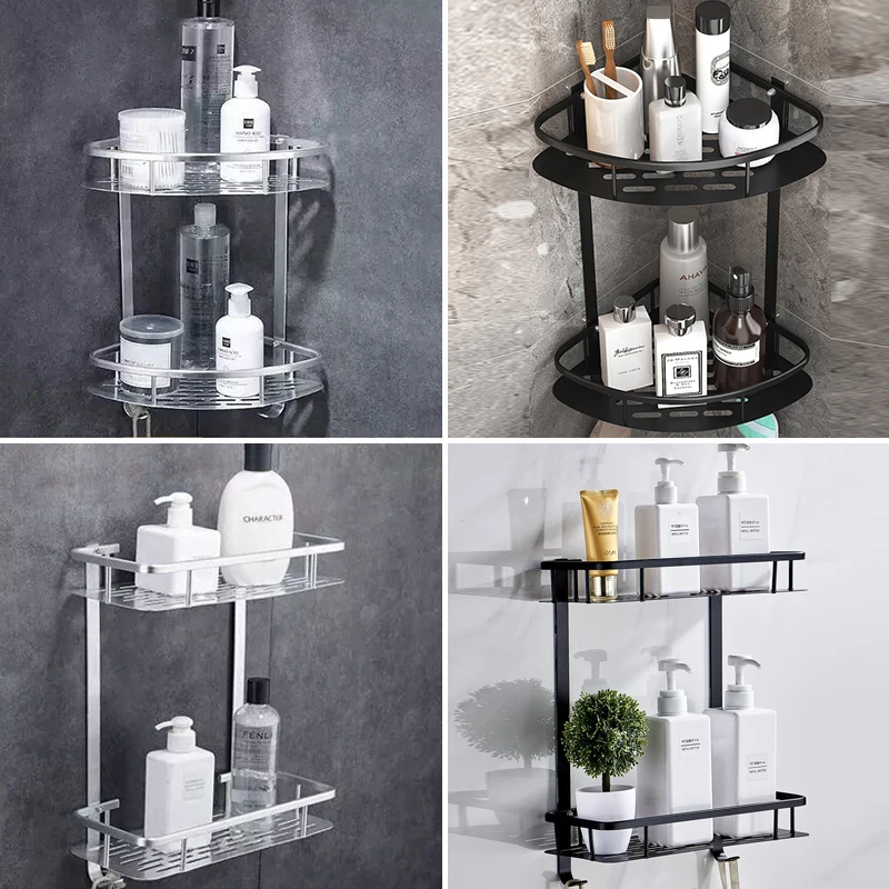 

Hanging Bath Shelves Bathroom Shelf Organizer 2 Layers Corner Shelf Punch-free Shampoo Holder Storage Rack Toilet Basket Holder