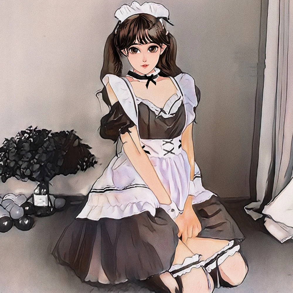 

Новый женский костюм для косплея из японского аниме, высококачественный черный и белый фартук горничной, наряд, платье, женское сексуальное...