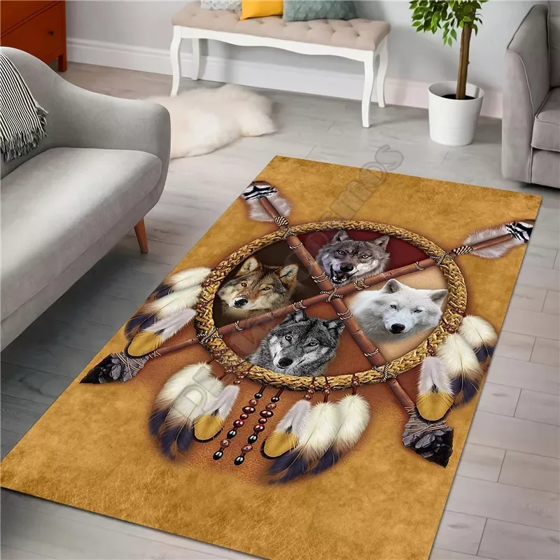 

NEW2023 Amazing Four Wolves Native Rug 3D All Over Printed -slip Mat Dining Room Living Room Soft Bedroom 06