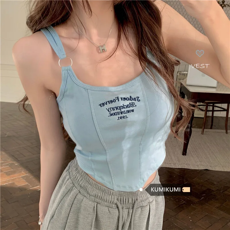 

Letter Embroidery Fashion Women Tanks Camis Summer Sexy Crop Short Tees
