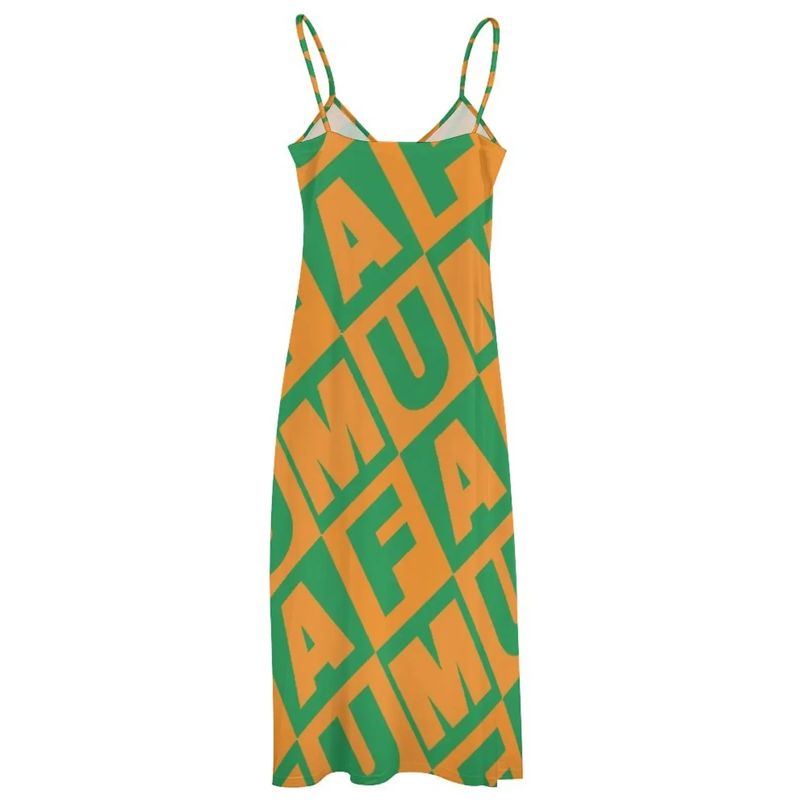 FAMU Оранжево-зеленое платье без рукавов с повторяющимся узором Платья