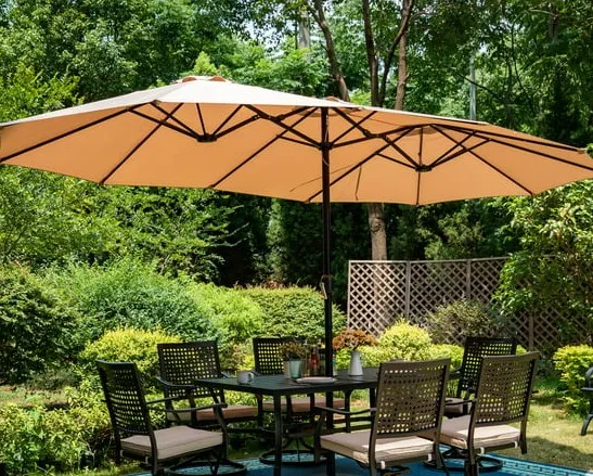 

15ft Double-Sided Patio Umbrella and Base Large Outdoor Table Umbrella Beige