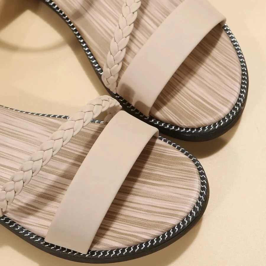 Women Braided Detail Open Toe Ankle Strap Sandals Elegant Solid Minimalist Outdoor Comfy Sandals Sexy Mature Shoes Ladies Female