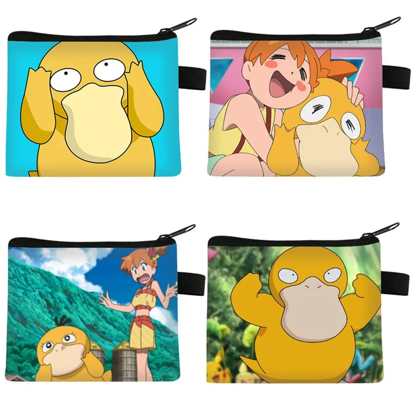 

Pokemon Psyduck Coin Purse Cartoon Anime Print Polyester Bus Card Key Storage Bag Women Portable Cute Purse Kids Gifts