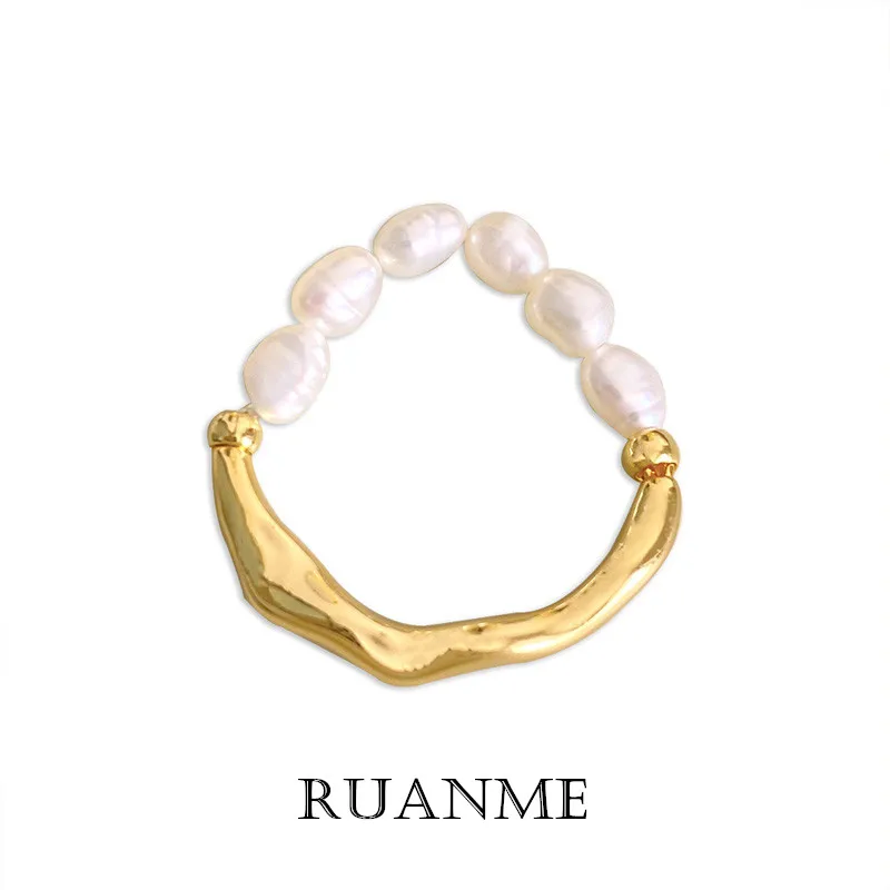 

2023 New French Natural Freshwater Pearl Ring Fashion Luxury Elegant Baroque Unusual Bohemia Beaded Index Finger Ring