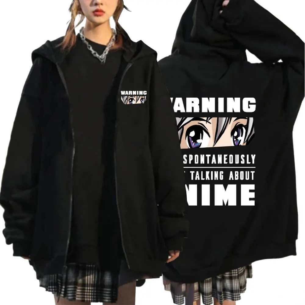 

Warning May Spontaneously Start Talking about Anime Girl Eyes Graphic Zipper Hoodie Men Women Manga Oversized Zip Up Sweatshirt