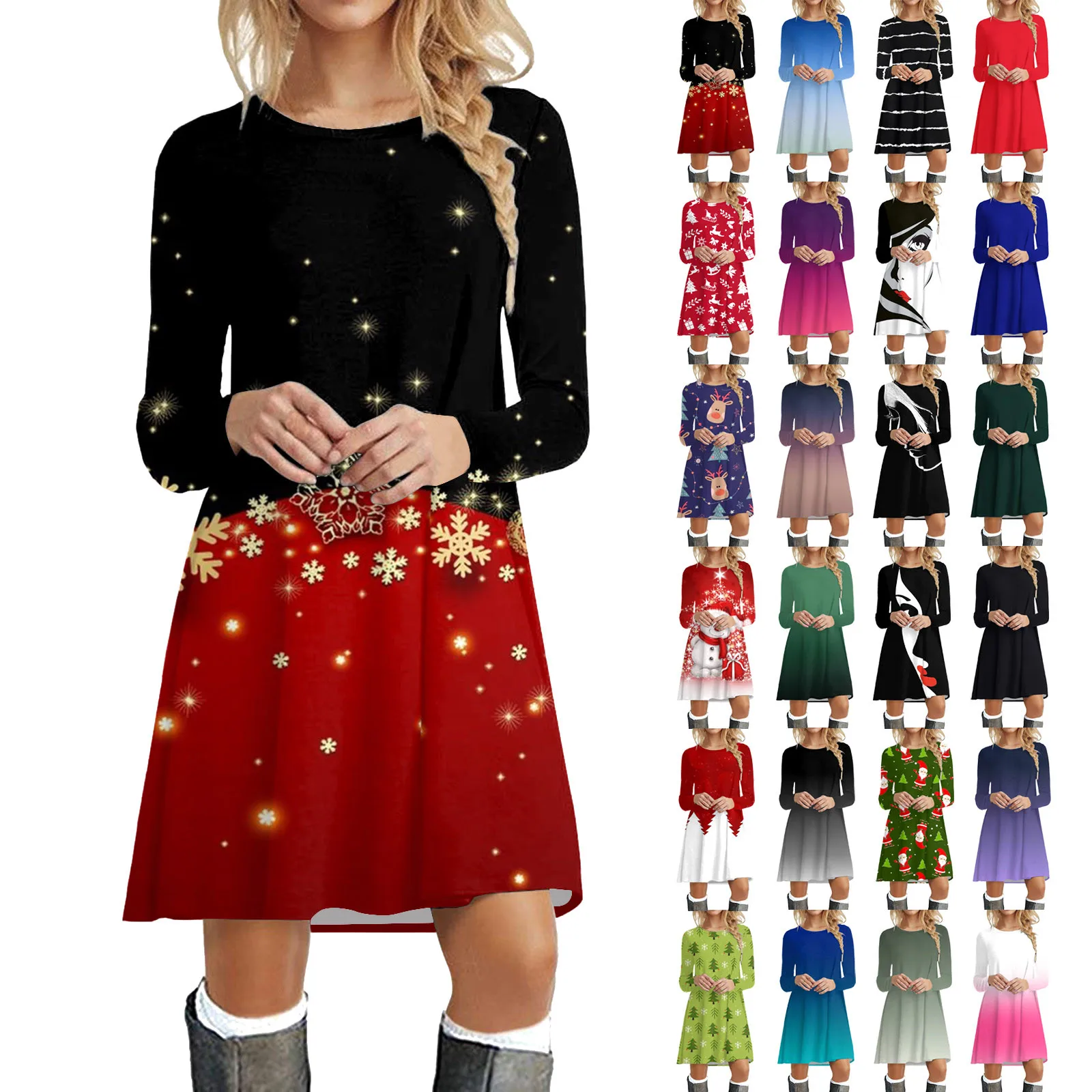 

Loose Shirt Dress Womens Long Sleeved Tee Shirt Dress Casual Swing Christmas Print Dress Maxi Beach Dress