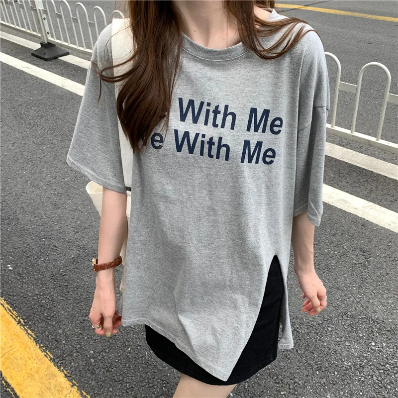 

Женская футболка с коротким рукавом DAYIFUN, серая Свободная Повседневная футболка с буквенным принтом в Корейском стиле, лето 2022