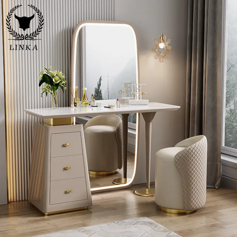 

Новый комод все в одном, простая современная спальня, роскошное напольное зеркало, Минималистичная каменная тарелка, макияжный стол