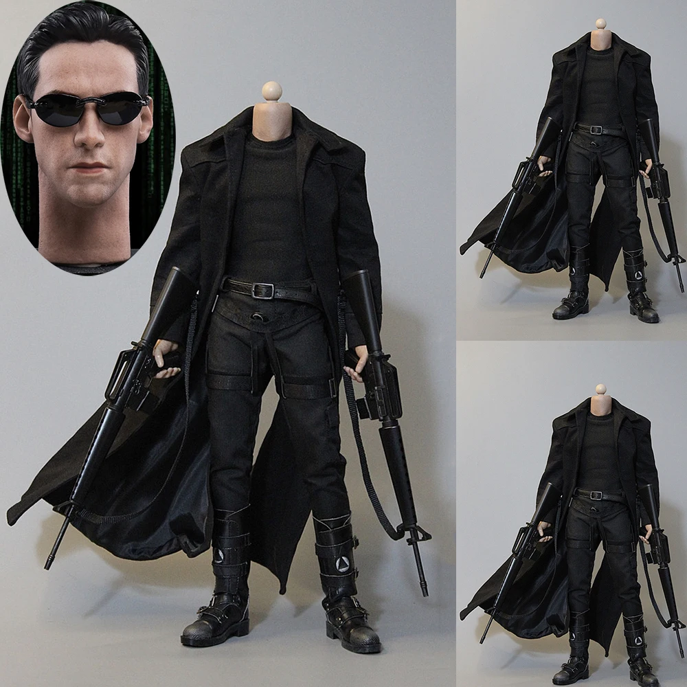 

1/6 Male Soldier Cosplay Keanu Reeves Long Trench Coat Handsome British Style Windbreaker Head Sculpt For 12" Action Figure