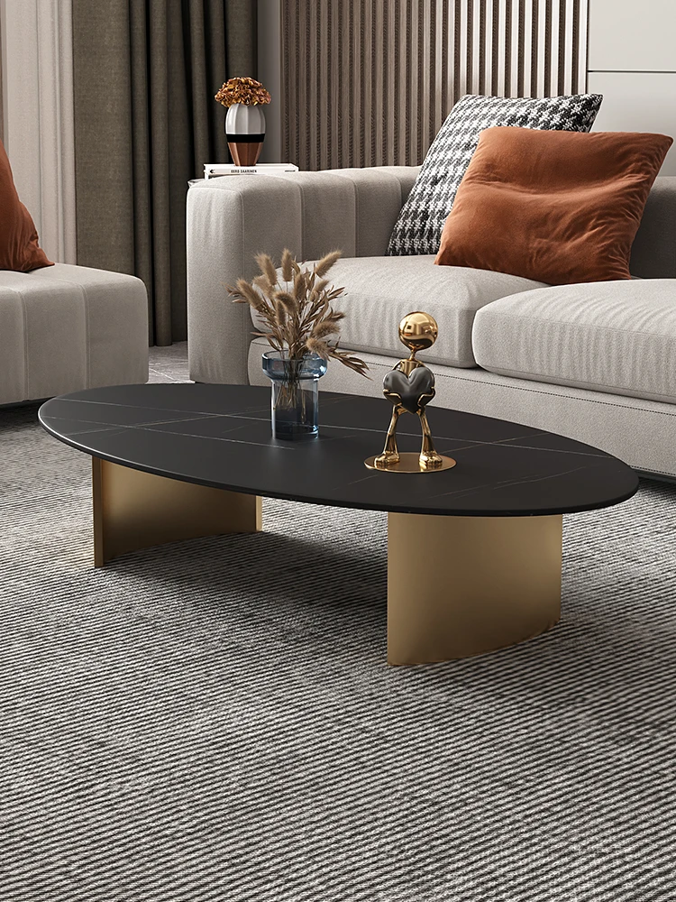 

Light luxury rock plate oval tea table designer furniture tea table living room household tea table simple modern net red