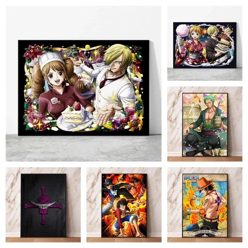

One Piece Print Poster Vinsmoke Sanji Canvas Roronoa Zoro Painting Monkey D. Luffy Pictures Mural Bedroom Home Decor With Frame