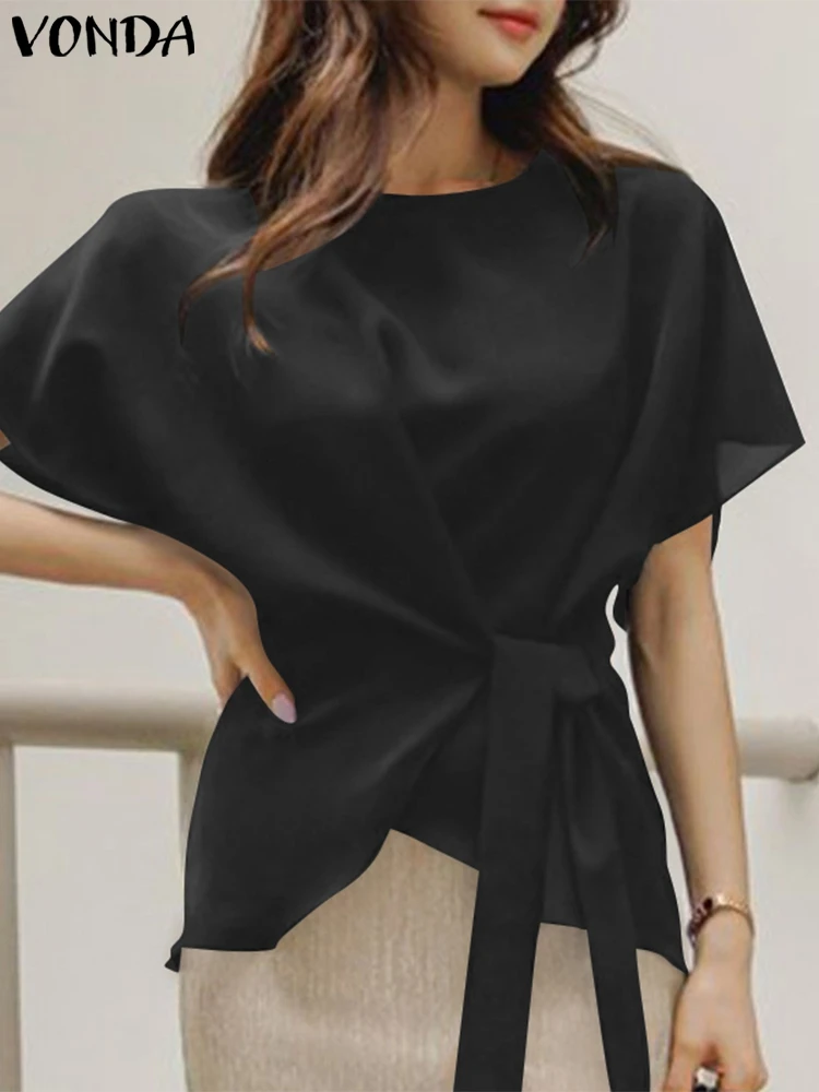 

VONDA Stylish Fashion Female Tunic Street Shirts Blusas Casual Solid Blouse Women Short Sleeve Crew Neck Chemise Tops Oversized
