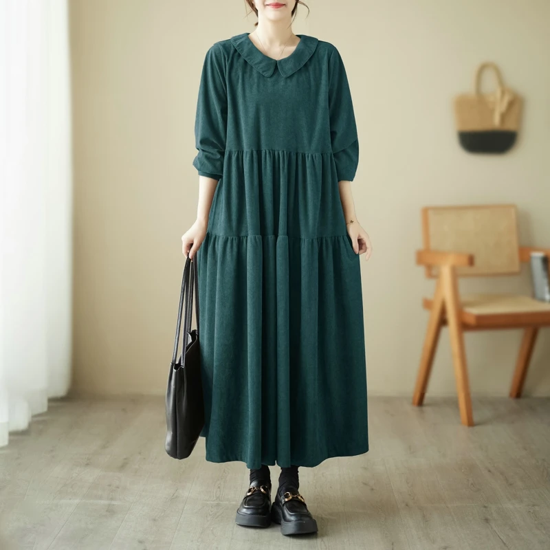 Внешняя торговля Женская одежда Счетчик Вельветовый кукольный воротник Платье с