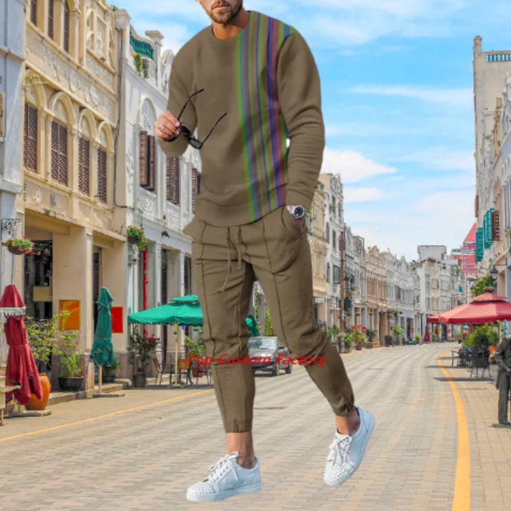 Spring And Summer Tracksuit Men's Long Sleeve T-Shirt 2 Piece Set 3D Black Pattern Street  Pant Set Oversized Jogging Suit