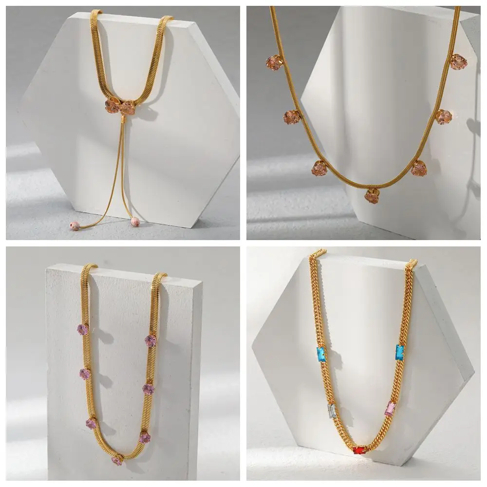 

Lost Lady Cubic Zirconia Stainless Steel Necklace For Women Trendy Fashion Ladies 18K Colorfast Birthday Gift Jewelry