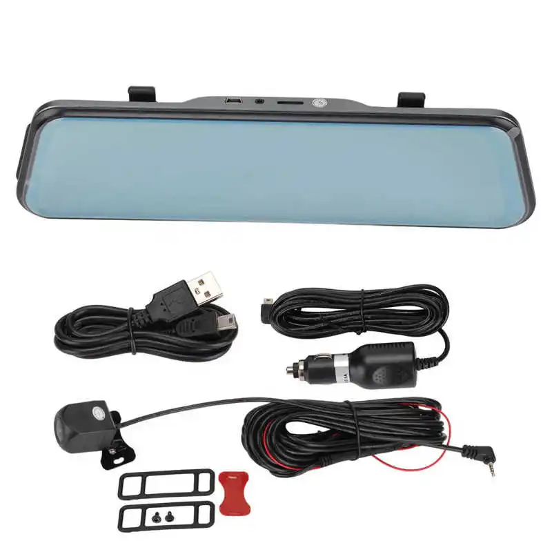 Rearview Mirror Video Recorder 9.66in IPS Touchscreen Loop Recording G Sensor Night Front Rear Dual Camera