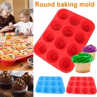 12 round baking molds silicone muffin cupcake chocolate baking pan non stick microwave mold tray for kitchen supplies ye hot