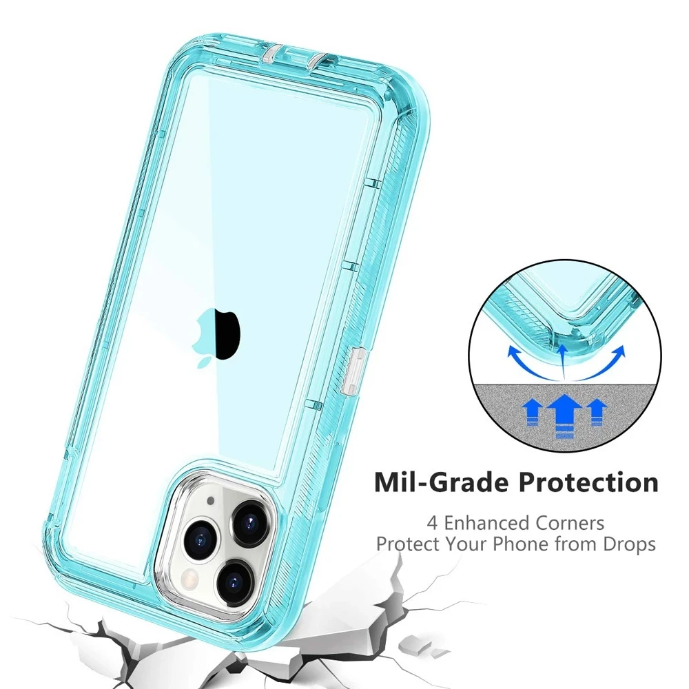 Фото Гибридный сверхмощный 360 полноразмерный чехол для iPhone 13 11 12 14Pro Max XSMAX XR XS SE 6 7 8 Plus, прозрачный противоударный бронированный чехол №5