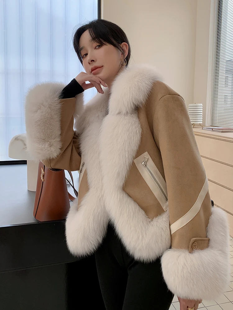 White Down Coats Woman Winter 2022 High Quality Real Fox Fur Stitching Double-sided Single Breasted Women Jackets Parker