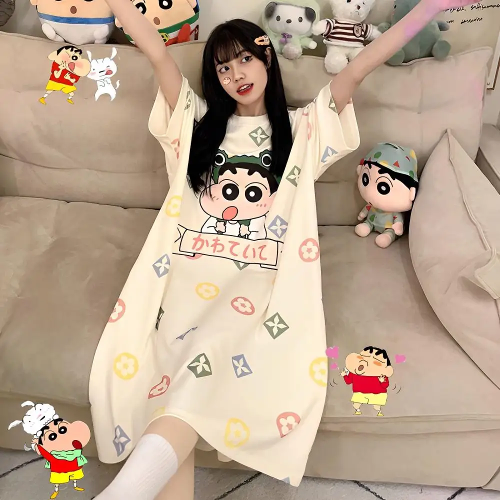

Аниме Мультфильм Crayon Shinchan платье для сна Melody Kuromi Лето Чистый хлопок Тонкая стильная пижама юбка Милая Студенческая Домашняя одежда подарок
