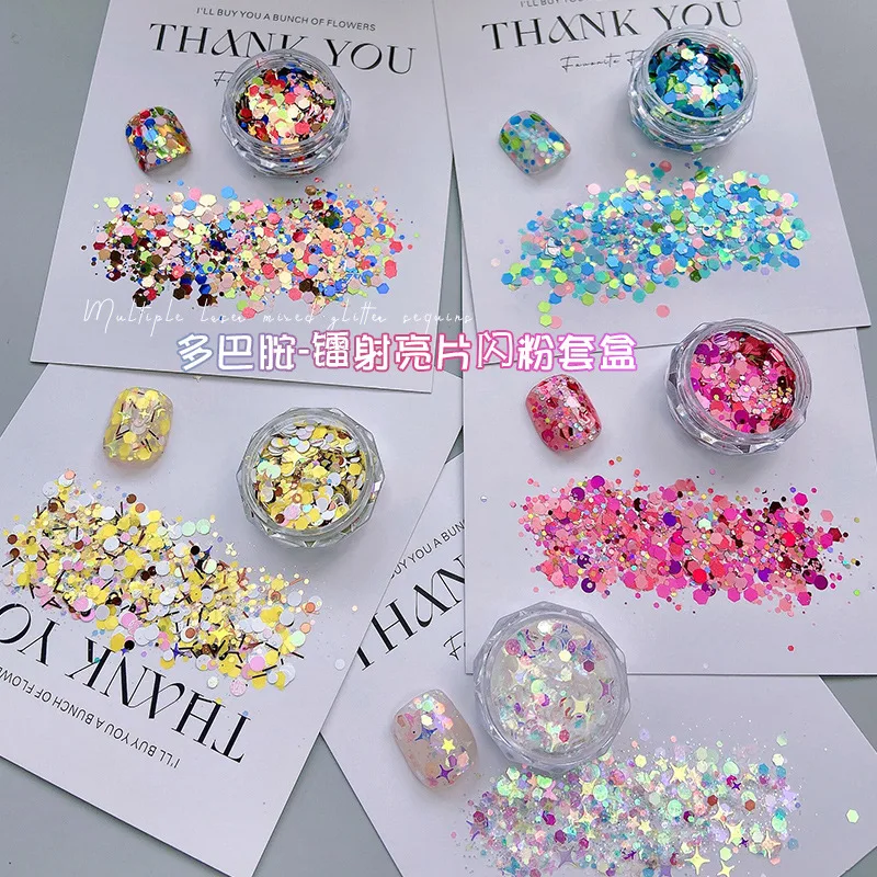 

1box Dopamine Glitter Nail Sequins Mixed Sizes Chrome Laser Super Thin Powder Nail Rainbow Accessories DIY Decorations Supplies