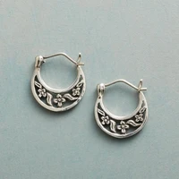 boho vintage simple hand carved flowers flower earrings silver color hoop earrings for women