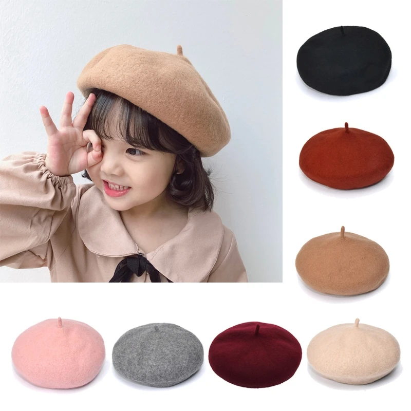 

1 Pc Baby Girls Beret Hat Solid Color Vintage Beret Beanie Cap Bonnet Hat for Kids Children Infants 2-8 Years Old