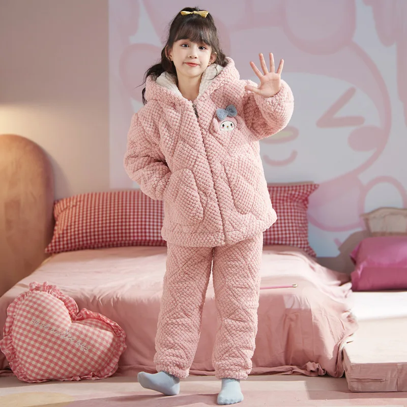 

Kawaii Sanrio Pajamas My Melody Cartoon Cute Winter A Girl's Heart Coral Velvet Thickening Keep Warm Suit Girls Christmas Gifts