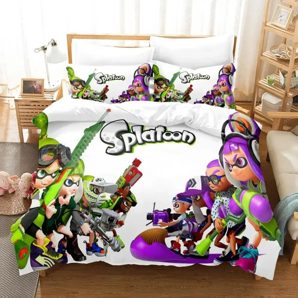 Комплект постельного белья Splatoon Single Twin Full Queen King Size Kawaii Boys Girls Bed Set Aldult Bedroom Duvet Sets 3D