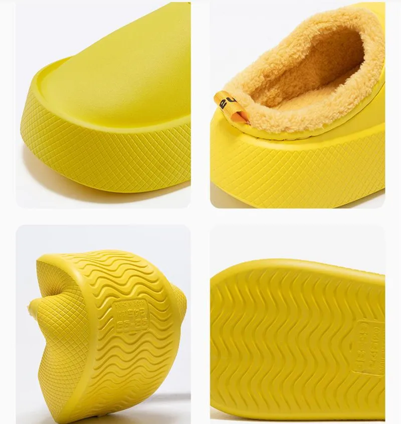 Thick Platform Slippers Women Men Cotton Shoes Couple Winter Warm Waterproof Flat Slides Female Male Indoor Outdoor Slipper