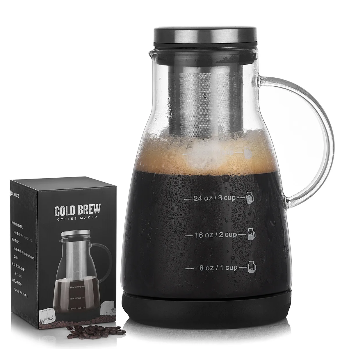 

960ml Espresso Maker Cold Brew Iced Coffee Maker Dual Use Filter Coffee&Tea Pot Espresso Ice Drip Maker Glass Pots With Box