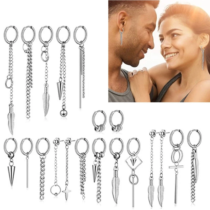 

20Pcs/set Long Drop Earrings Chain Pendent Huggie Hinged Hoop Earrings 066C