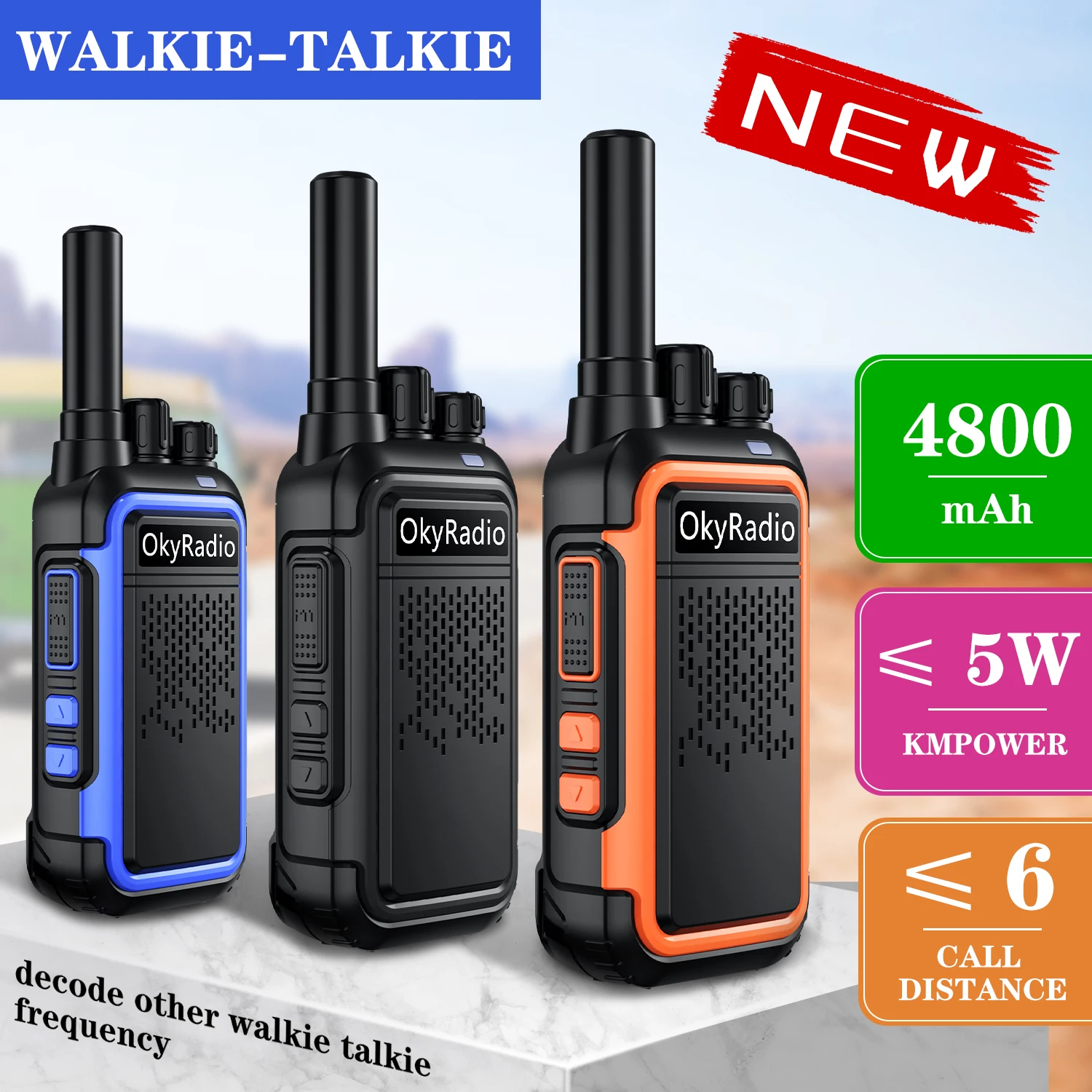 

4800mah OkyRadio 6km Call Distance Portable Waterproof Walkie-talkie 5w Faster Charging Suitable for Hotel Construction Sites