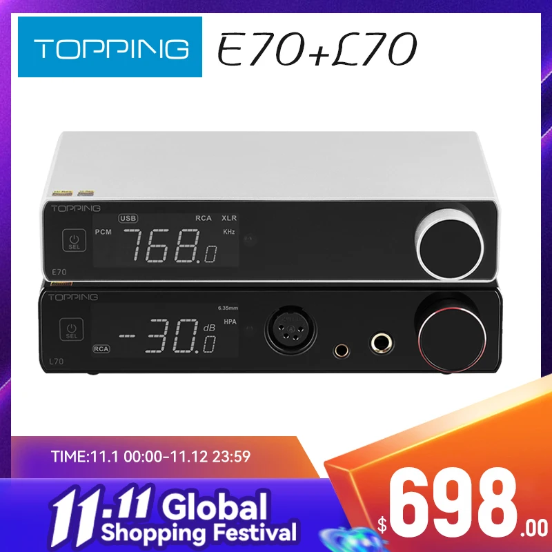 

TOPPING E70 Decoder+ L70 Headphone Amplifier + XLR Cable Combo