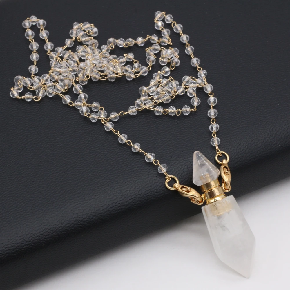 

Женское Ожерелье из натурального полудрагоценного камня, Прозрачное кварцевое колье, праздничная цепочка 80 см с кристаллами, оптовая прода...