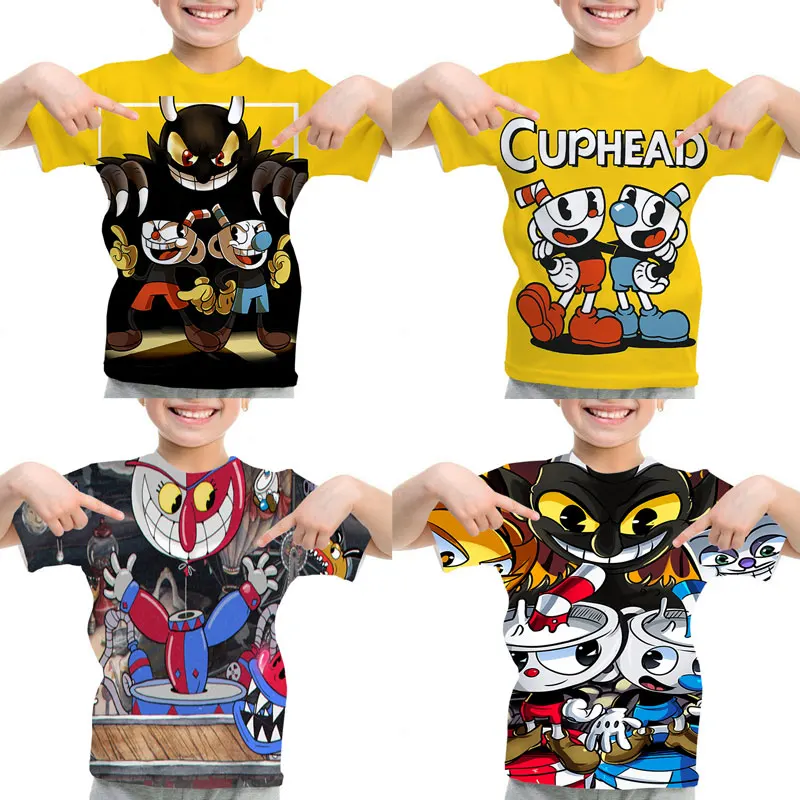 

Game Cuphead T Shirt Kids Summer Short Sleeve Casual Tshirt Children CUPHEAD Print T-shirt Boys Girls Cartoon Tee Tops Camisetas