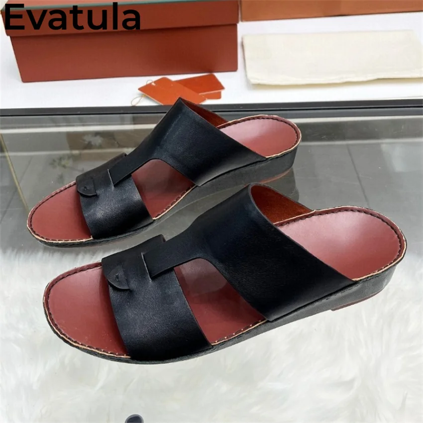 Мужские круглые тапочки на плоской подошве с открытым носком повседневные