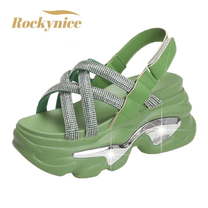 Bling Crystal High Platform Sandals Women Chunky Cross Strap Gladiator Shoes Woman Summer Beach Slippers Thick Bottom Sandalias