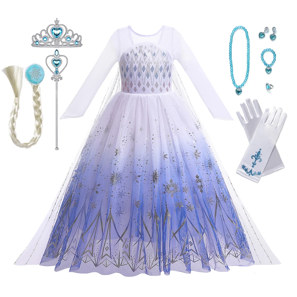 Платье принцессы Эльзы Холодное сердце для девочек Диснея белое сетчатое платье