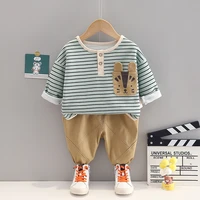 lzh baby boy clothes 2022 autumn toddler childrens casual striped long sleeved sweater 2pcs outfit kids suit for boys 1 5 years