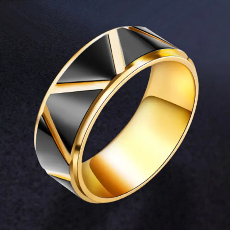 

Disney Large and wide black gold-plated ring men's ins fashion personalized boys' ring European and American 8mm food ring