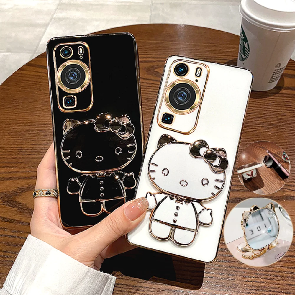 

Аниме Sanrio Hello Kitty ударопрочный чехол для телефона Huawei P60 P50 P40 P30 P20 Pro Kawaii держатель для телефона чехол с зеркалом